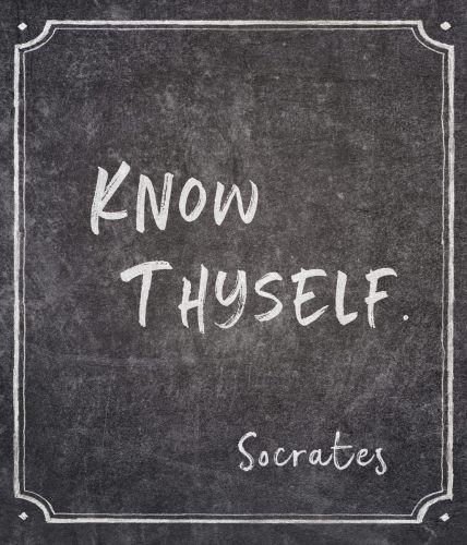 Know thyself - ancient Greek philosopher Socrates quote written on framed chalkboard