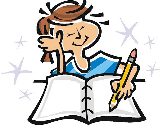 a cartoon girl writing in a notebook